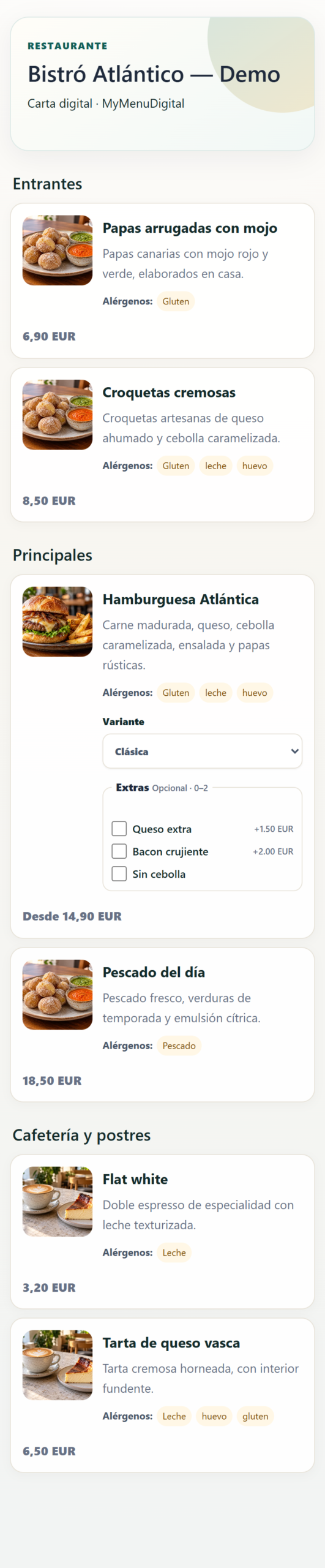 Carta digital QR en móvil